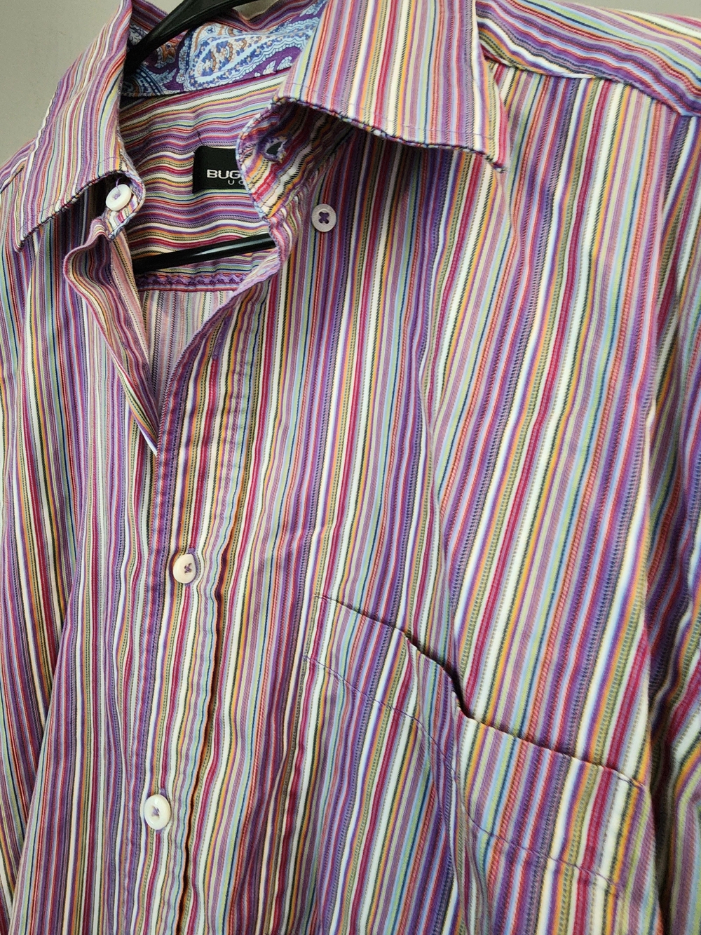 Bugatchi Multicolor Striped Dress Shirt - Pink, Blue, Purple